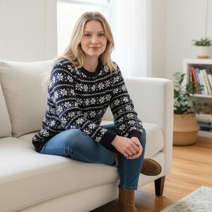 Women's Black and White Snowflake Sweater